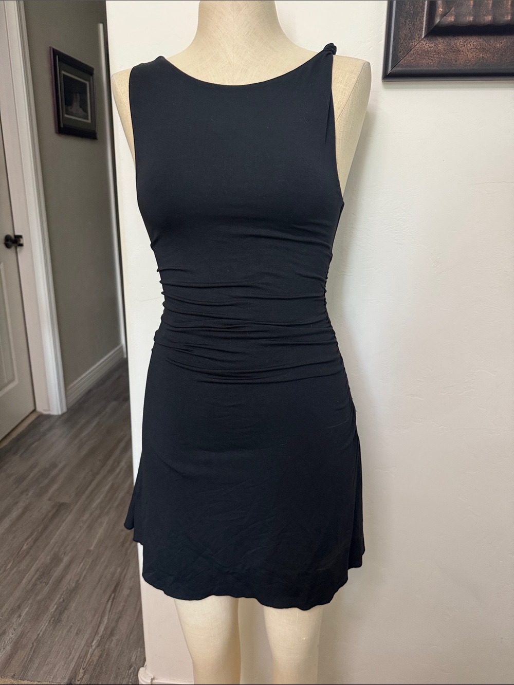 Oh Polly Black Sleeveless Ruched Mini Dress